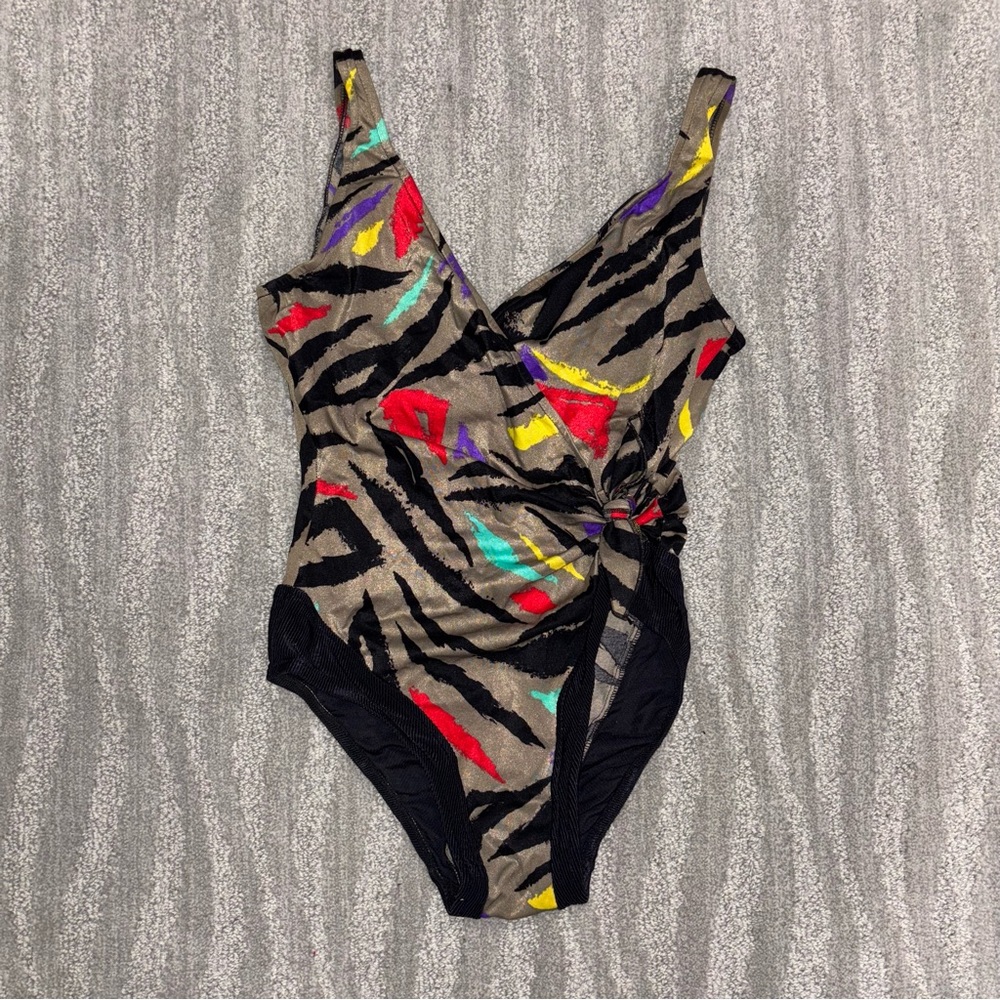 VTG Oscar De La Renta Wrap One Piece Swimsuit Made In USA Designer Women’s Sz 10